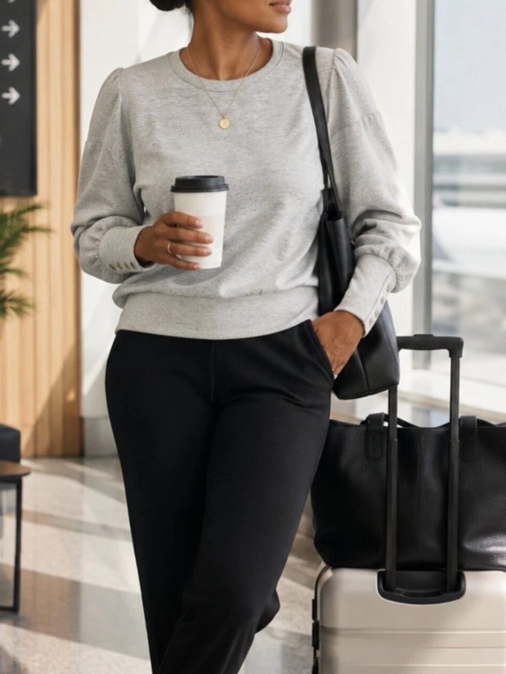 Evereve Gray Pullover Sweatshirt Snap Cuff Soft Knit Women's Small Casual